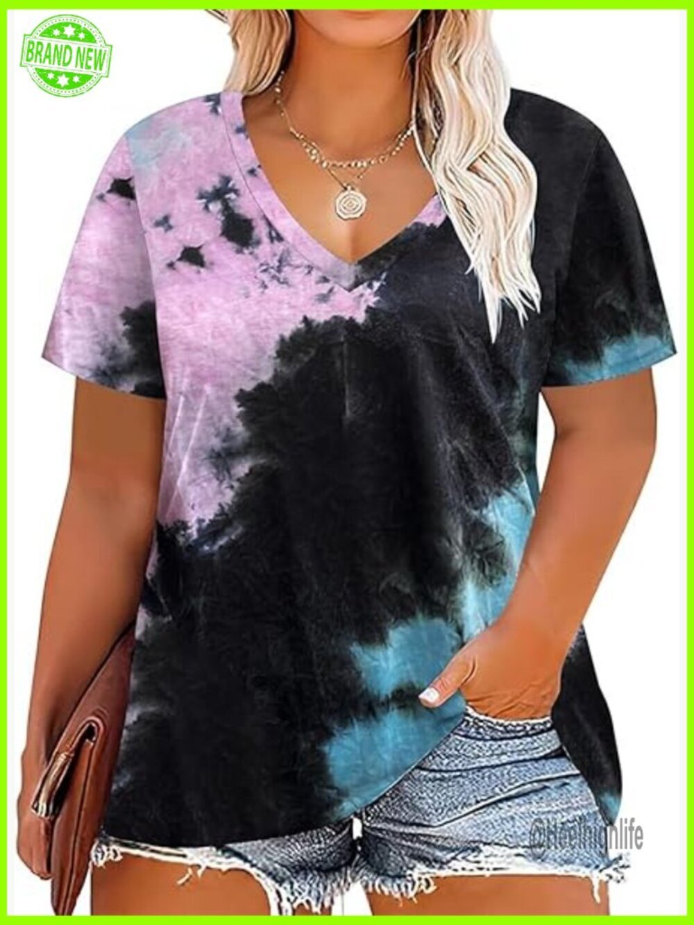 Plus Size V-Neck Short Sleeve T-Shirt Loose Fit Summer Casual Top